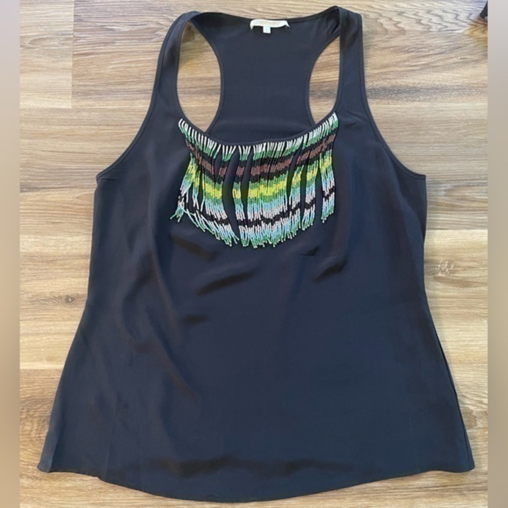 100% Silk Racerback Tank Top with Beaded Detail